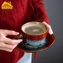 Starry Red Ceramic Coffee Cup and Saucer Set Stoneware