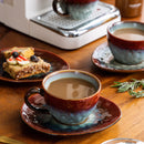 Starry Red Ceramic Coffee Cup and Saucer Set Stoneware