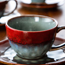 Starry Red Ceramic Coffee Cup and Saucer Set Stoneware