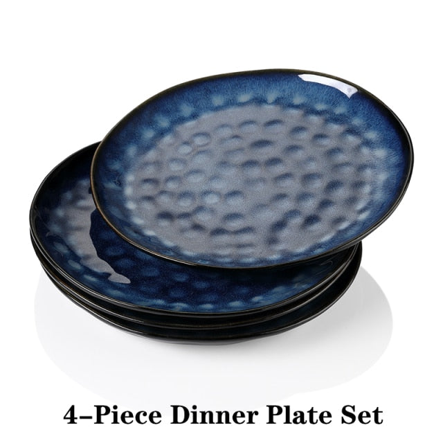 Starry 4/8/12-Piece Dinner Plate Set Vintage Look Ceramic Blue