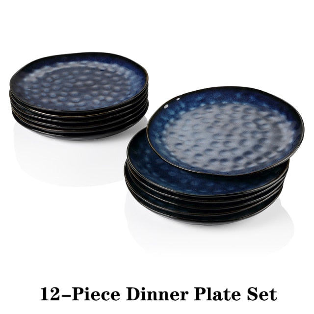 Starry 4/8/12-Piece Dinner Plate Set Vintage Look Ceramic Blue