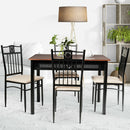 5 Piece Dining Set Wood Metal Table and 4 Chairs Kitchen Breakfast Furniture