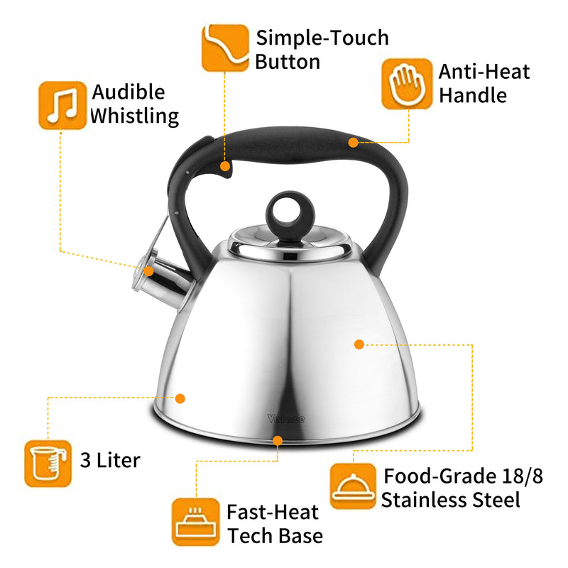 3L Stainless Steel Tea Kettle for Stovetop Whistling Tea Pot,Stovetop Kettle