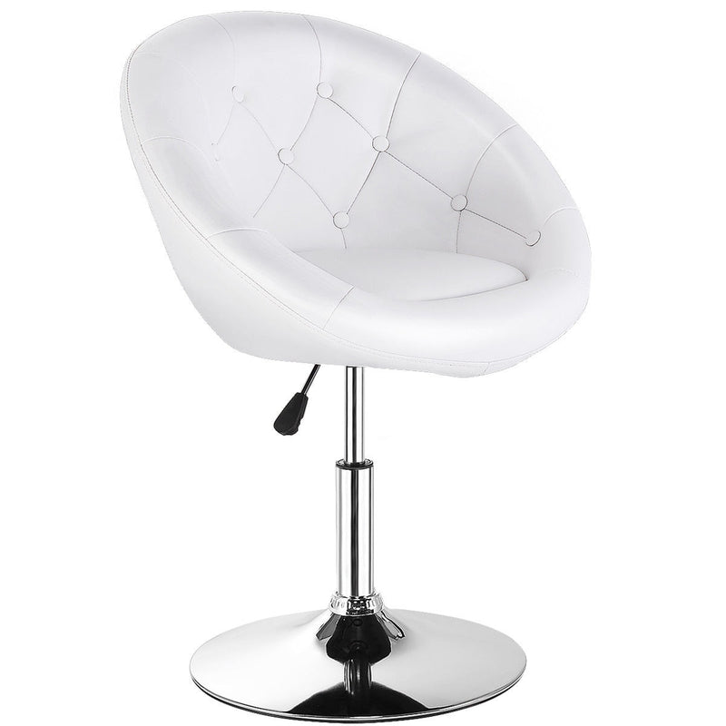 1PC Adjustable Modern Swivel Round Tufted Back Accent Chair PU Leather White