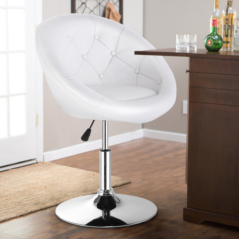 1PC Adjustable Modern Swivel Round Tufted Back Accent Chair PU Leather White
