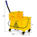 Commercial Mop Bucket Side Press Wringer on Wheels 21 Quart Yellow w/ Panel