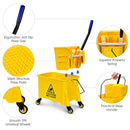 Commercial Mop Bucket Side Press Wringer on Wheels 21 Quart Yellow w/ Panel