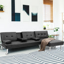 3-Piece Sectional Set Convertible Futon w/Single Sofa&Ottoman Black HW66915BK+HV10004BK+JV10015BK