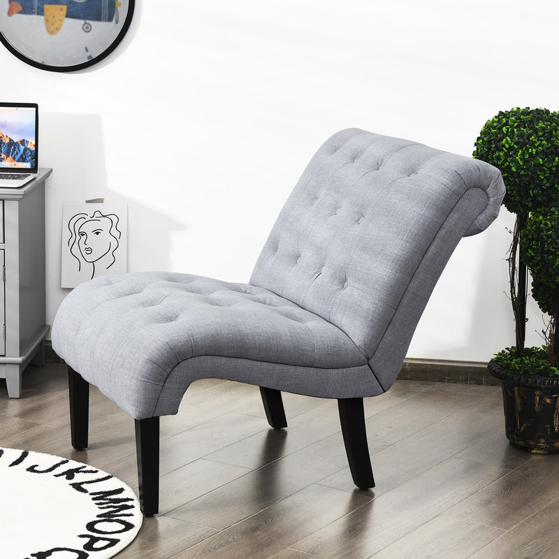 Armless Accent Chair Upholstered Tufted Lounge Chair Wood Leg Light Grey HU10004SL