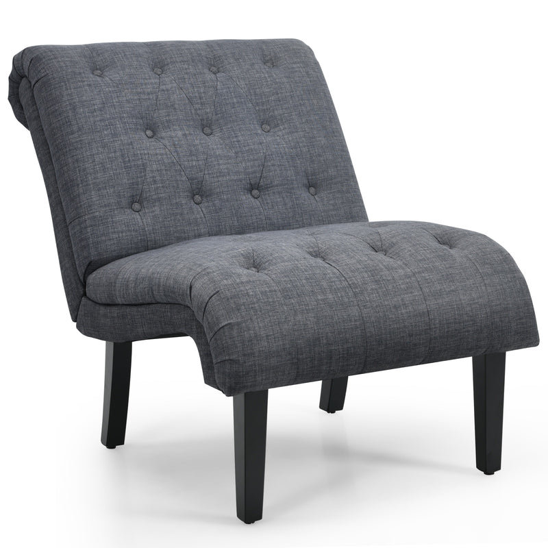 Armless Accent Chair Upholstered Tufted Lounge Chair Wood Legs Dark Grey HU10004GR