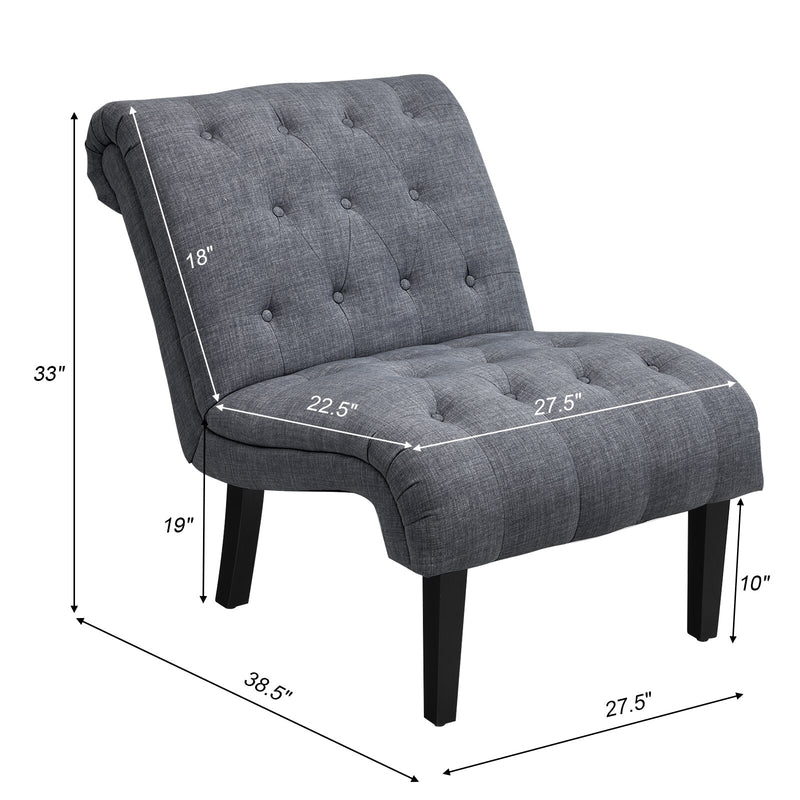 Armless Accent Chair Upholstered Tufted Lounge Chair Wood Legs Dark Grey HU10004GR