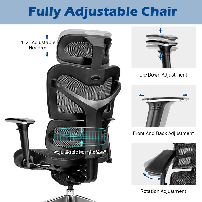 Mesh Office Chair Adjustable High Back Reclining Task Swivel Chair Black CB10175DK