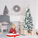 5ft Snow Flocked Christmas Pencil Tree w/ Berries & Poinsettia Flowers CM23500