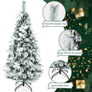 5ft Snow Flocked Christmas Pencil Tree w/ Berries & Poinsettia Flowers CM23500