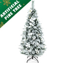 5ft Snow Flocked Christmas Pencil Tree w/ Berries & Poinsettia Flowers CM23500