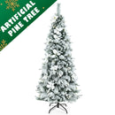 6ft Snow Flocked Christmas Pencil Tree W/ Berries & Poinsettia Flowers CM23501