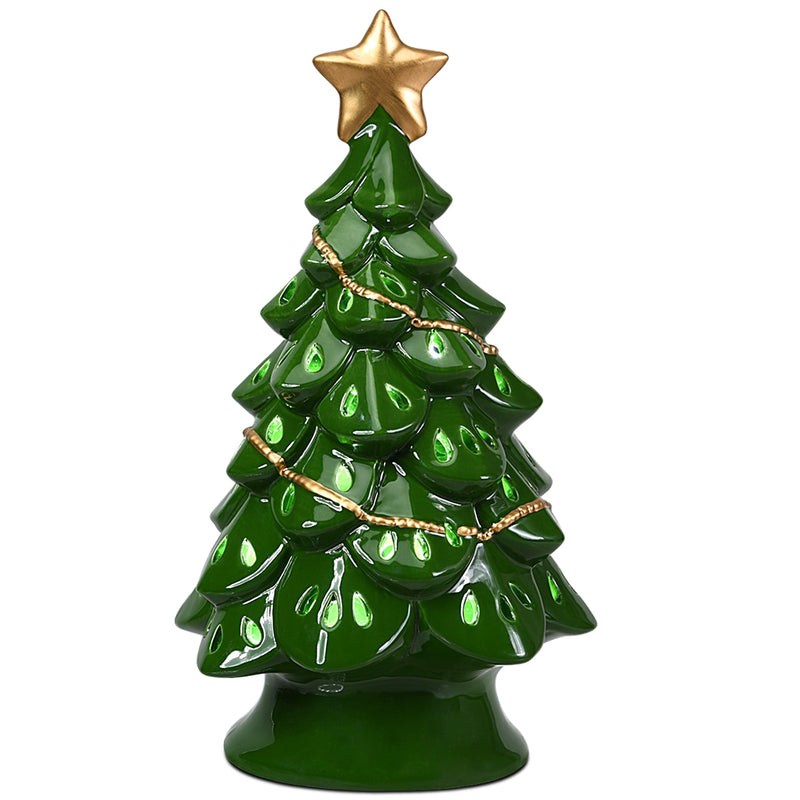 11.5''Pre-Lit Ceramic Christmas Tree Tabletop Lights Green CM22114