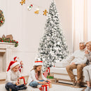 8ft Snow Flocked Hinged Christmas Tree w/ Berries & Poinsettia Flowers CM23507