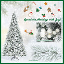 8ft Snow Flocked Hinged Christmas Tree w/ Berries & Poinsettia Flowers CM23507