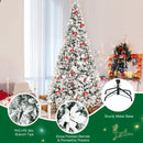 8ft Snow Flocked Hinged Christmas Tree w/ Berries & Poinsettia Flowers CM23507