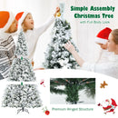 8ft Snow Flocked Hinged Christmas Tree w/ Berries & Poinsettia Flowers CM23507