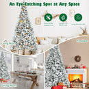 8ft Snow Flocked Hinged Christmas Tree w/ Berries & Poinsettia Flowers CM23507