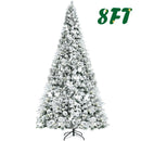 8ft Snow Flocked Hinged Christmas Tree w/ Berries & Poinsettia Flowers CM23507