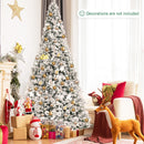 8ft Snow Flocked Hinged Christmas Tree w/ Berries & Poinsettia Flowers CM23507