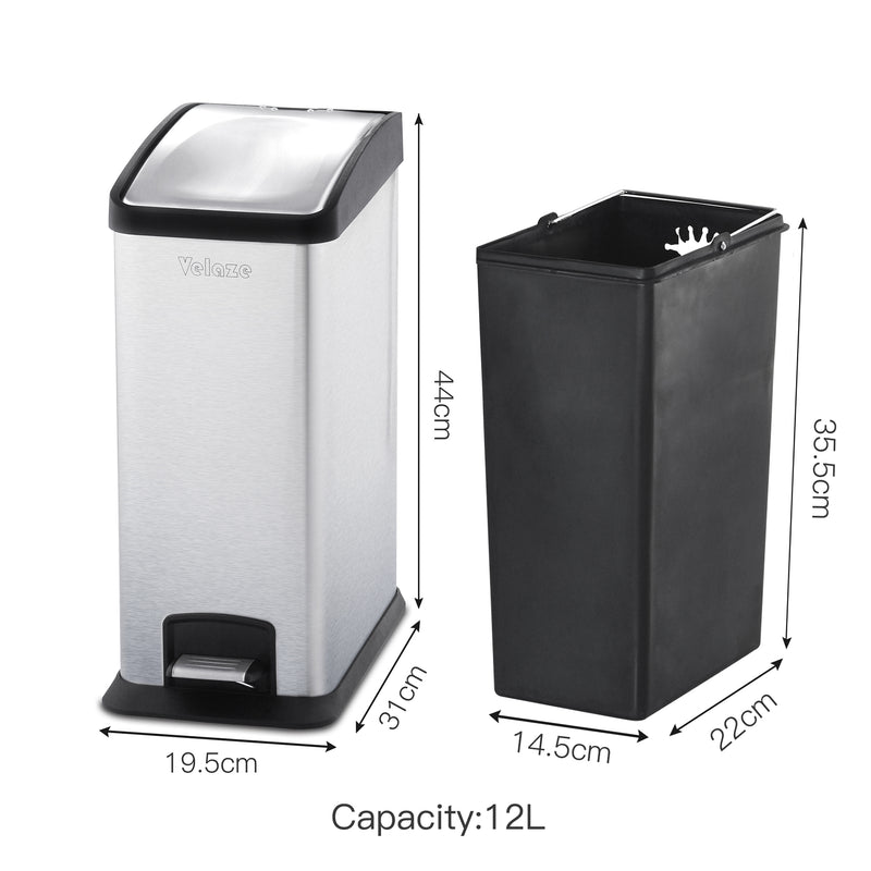 12L Square Stainless Steel Trash Bin Foot Pedal Trash Can