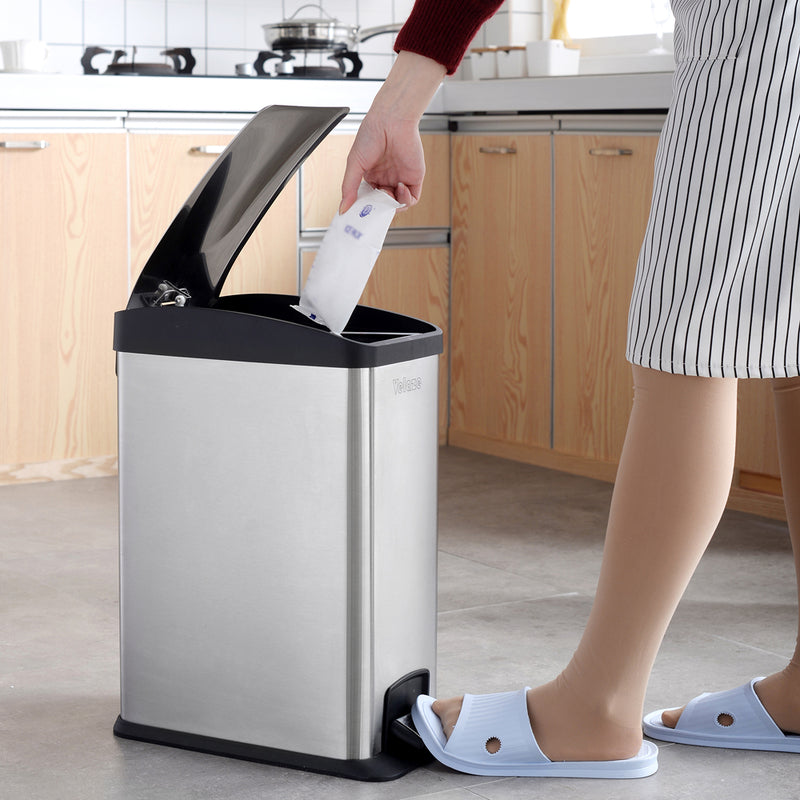 12L Square Stainless Steel Trash Bin Foot Pedal Trash Can