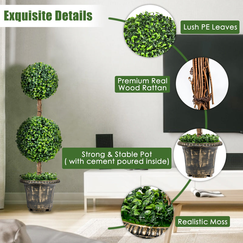 36” Artificial Topiary Double Ball Tree Water Resistant Indoor & Outdoor HW67071