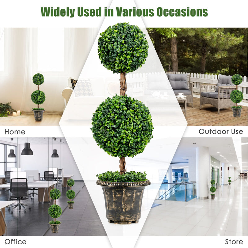 36” Artificial Topiary Double Ball Tree Water Resistant Indoor & Outdoor HW67071