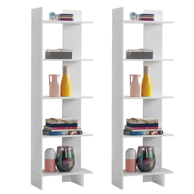 Set of 2 Bookcase Storage 5-Tier Open Shelf Display Room Divider