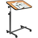Overbed Rolling Table Over Bed Laptop Food Tray Desk Tilting Top Natural  HW66937NA
