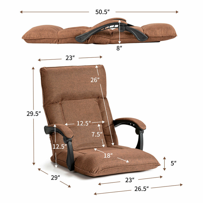 14-Position Floor Chair Lazy Sofa w/Adjustable Back Headrest Waist Brown HV10057CF