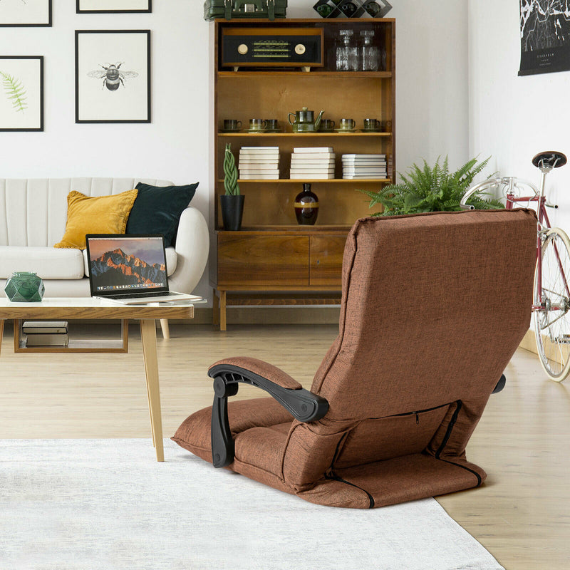 14-Position Floor Chair Lazy Sofa w/Adjustable Back Headrest Waist Brown HV10057CF