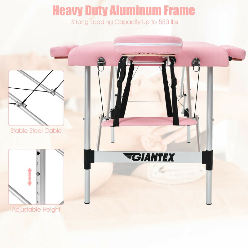 84"L Portable Massage Table Adjustable Salon Spa Bed w/ Carry Case Pink