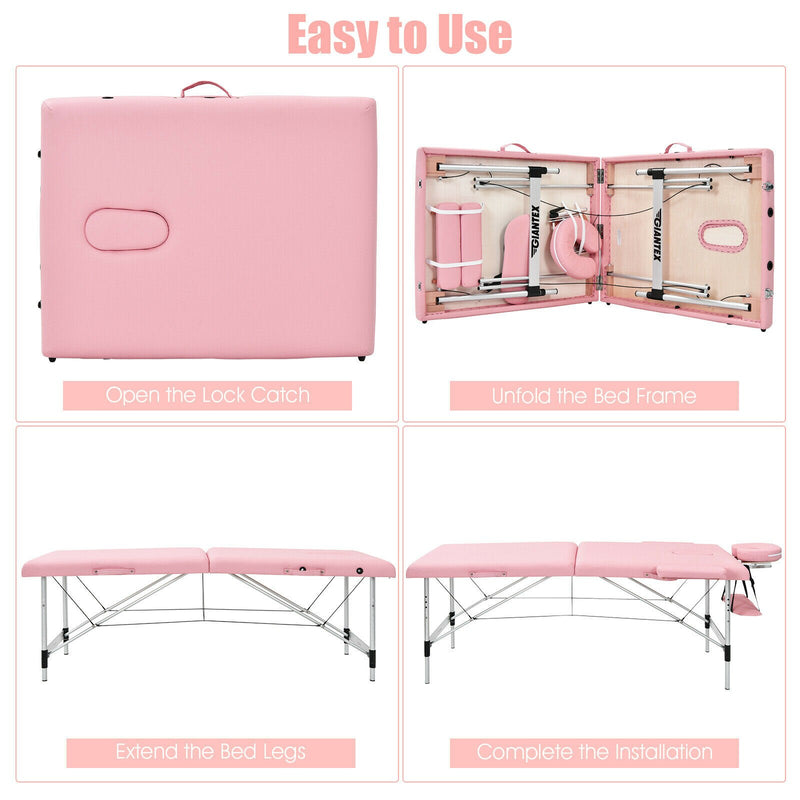 84"L Portable Massage Table Adjustable Salon Spa Bed w/ Carry Case Pink