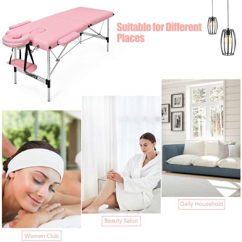 84"L Portable Massage Table Adjustable Salon Spa Bed w/ Carry Case Pink