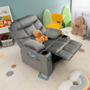 Kids Youth Recliner Chair Velvet Fabric Armrest Sofa w/Cup Holder Grey HW67186GR