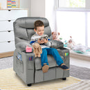 Kids Youth Recliner Chair Velvet Fabric Armrest Sofa w/Cup Holder Grey HW67186GR
