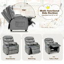 Kids Youth Recliner Chair Velvet Fabric Armrest Sofa w/Cup Holder Grey HW67186GR