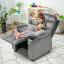 Kids Youth Recliner Chair Velvet Fabric Armrest Sofa w/Cup Holder Grey HW67186GR