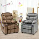 Kids Youth Recliner Chair Velvet Fabric Armrest Sofa w/Cup Holder Grey HW67186GR