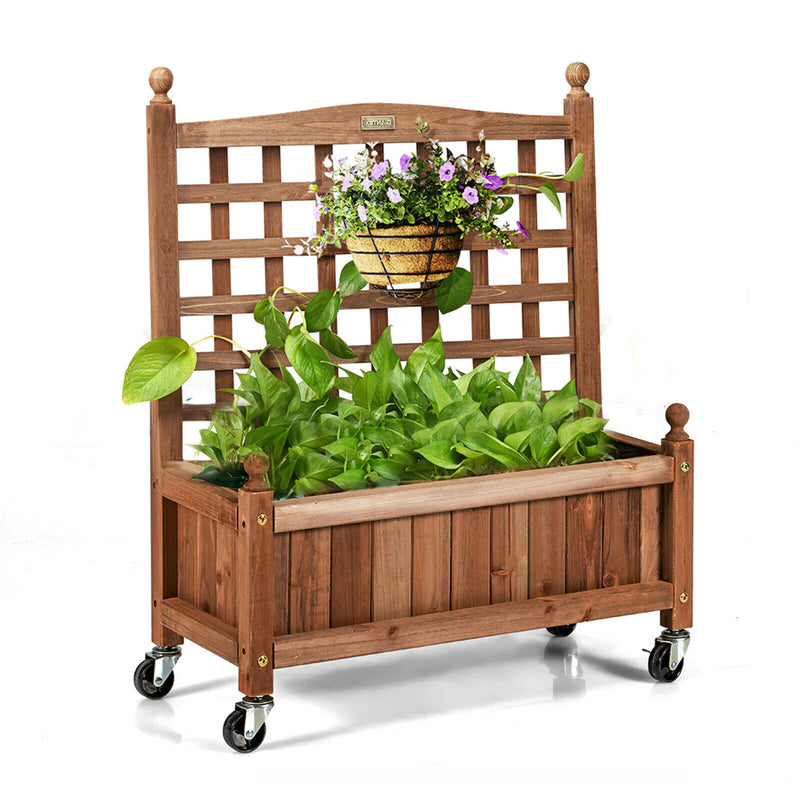 32in Wood Planter Box w/Trellis Mobile Raised Bed for Climbing Plant