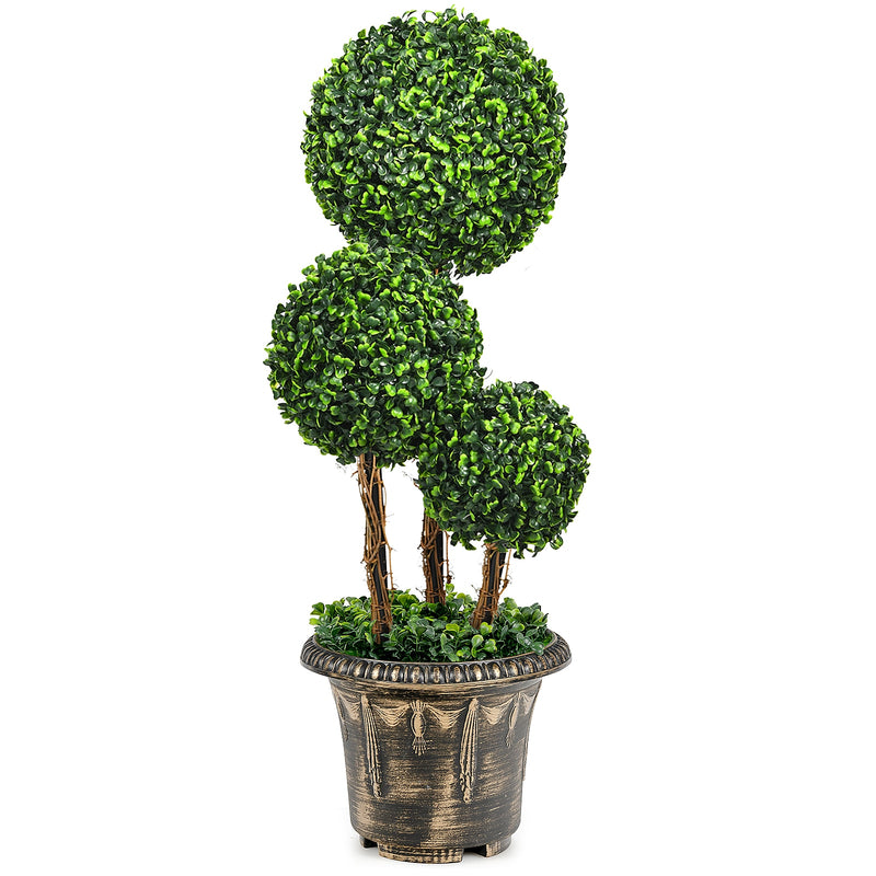30” Artificial Topiary Triple Ball Tree Indoor Outdoor UV Resistant HW67073