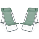Set of 2 Beach Chair Portable 3-Position Lounge Chair w/ Headrest Green NP10013GN-2