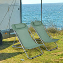 Set of 2 Beach Chair Portable 3-Position Lounge Chair w/ Headrest Green NP10013GN-2