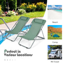 Set of 2 Beach Chair Portable 3-Position Lounge Chair w/ Headrest Green NP10013GN-2