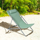 Set of 2 Beach Chair Portable 3-Position Lounge Chair w/ Headrest Green NP10013GN-2